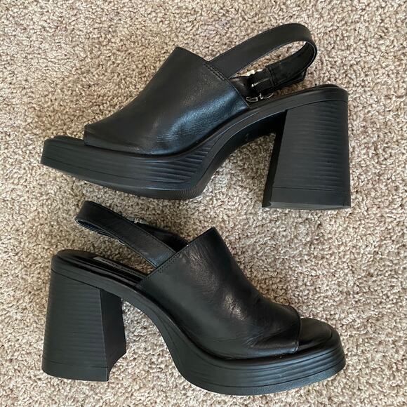 Steve Madden Leather Forza Sandal US 7 Black Block Heel Slingback Chunky Y2K - Picture 4 of 12